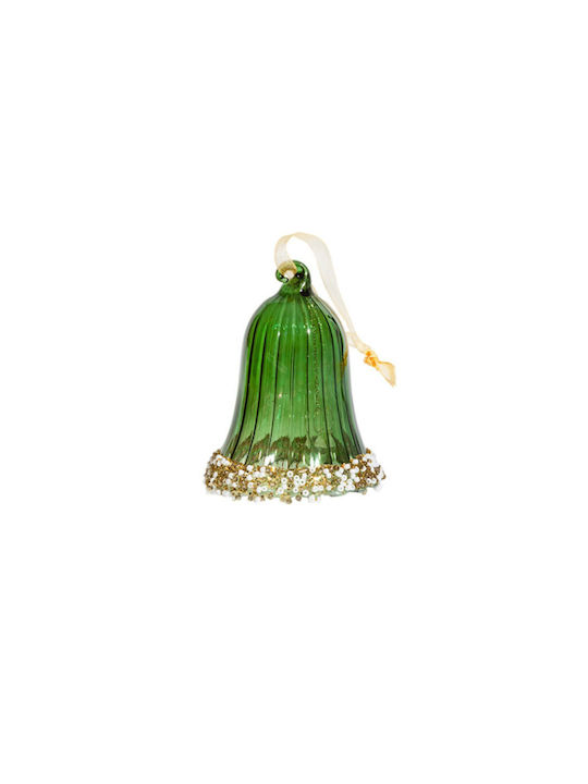 Κρεμαστή Hanging Bell Ornament Glass Green 8.3x8.3cm