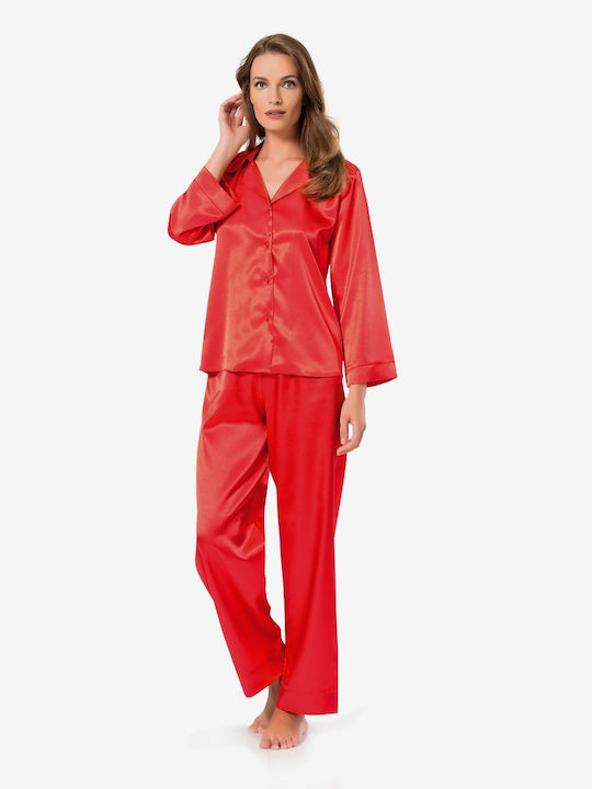 Moongirl Winter Damen Pyjama-Set Satin Rot