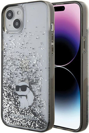 Karl Lagerfeld Liquid Glitter Choupette Umschlag Rückseite Kunststoff Transparent (iPhone 15 Plus / 16 Plus)