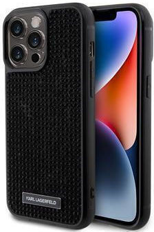 Karl Lagerfeld Rhinestone Umschlag Rückseite Metallisch Schwarz (iPhone 15 Pro Max)