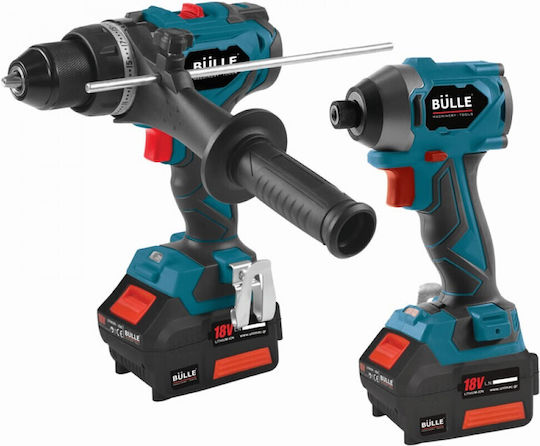 Bulle 633323 Set Impact Drill Driver & Impact Screwdriver 18V with 2 Batteries 4Ah and Case