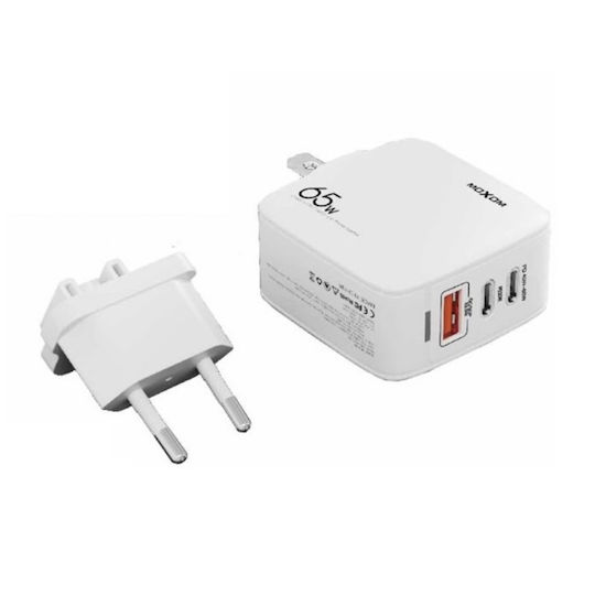 Moxom Moxom GaN Wireless Charger with USB-A Port and 2 USB-C Output Ports 65W Quick Charge 2.0 White