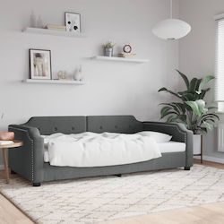 Καναπές Κρεβάτι Μονό Επενδυμένο με Ύφασμα Σκούρο Γκρι με Τάβλες για Στρώμα 100x200cm