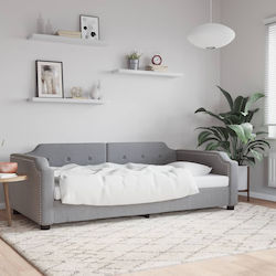 Καναπές Κρεβάτι Μονό Επενδυμένο με Ύφασμα Ανοιχτό Γκρι με Τάβλες για Στρώμα 90x190cm