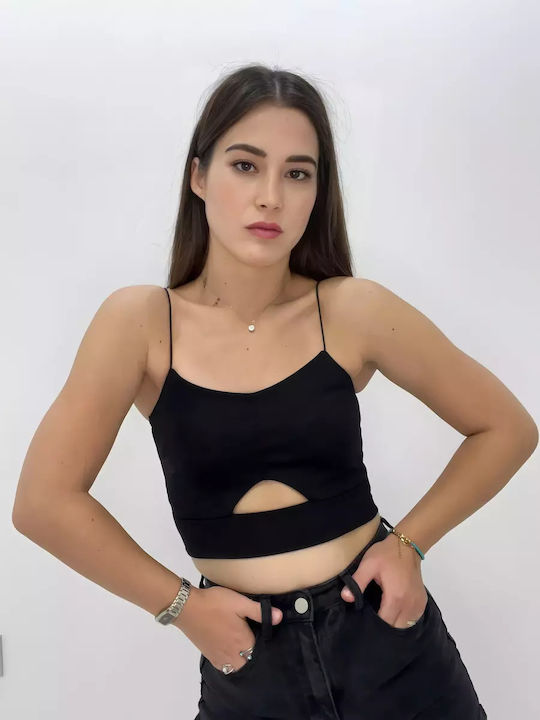 Bebe Plus Damen Sommer Crop Top Baumwolle mit Trägern Schwarz