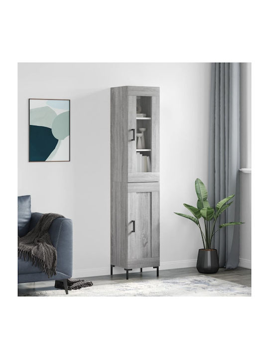 Floor Particle Board Living Room Display Cabinet with Glass Gray 34.5x34x180cm