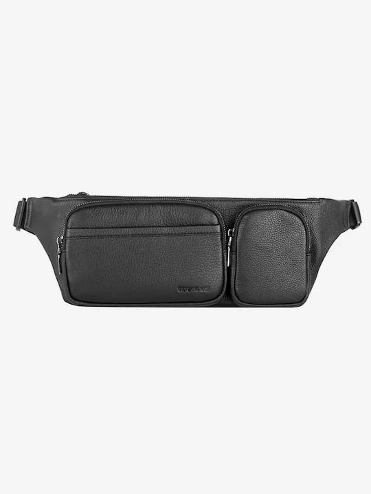 Silver Flame Leather Waist Bag Black