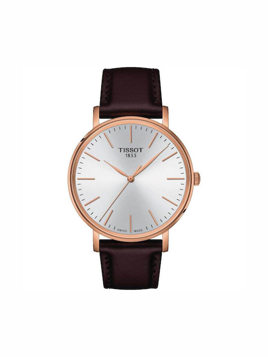 Tissot Мъжки часовник 40мм На батерия с Кафява кожена каишка