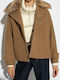 Wool Women's Beige. Coat with Fur Details