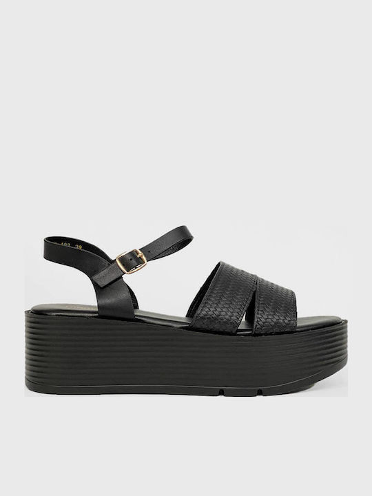 Flache Sandalen für Damen mit Riemen Flatforms in Schwarz Farbe