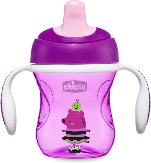 Chicco Training Cup Εκπαιδευτικό Μπιμπερό Πλαστικό με Λαβές Μωβ για 6m+ 200ml