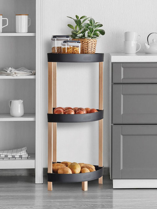 Kitchen Rack Wooden Black 3 Slots 33x33x80cm