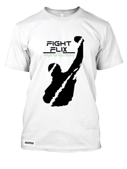 FightFlix T-shirt Bărbătesc cu Mânecă Scurtă Alb