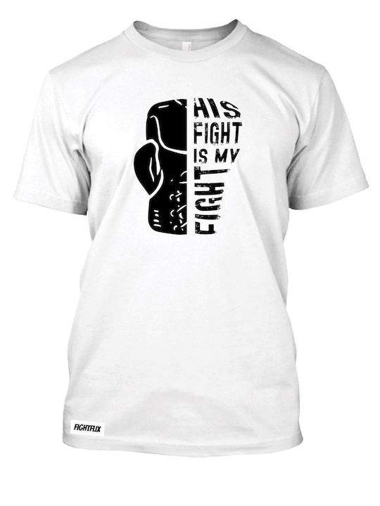 FightFlix T-shirt Bărbătesc cu Mânecă Scurtă Alb