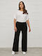 Mat Fashion Femei Țesătură Pantaloni largi cu Elastic Neagră
