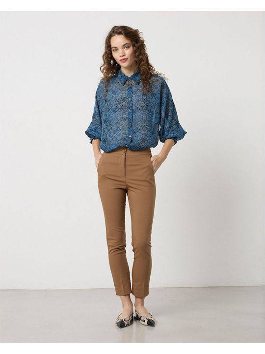 Passager Damen Hoch tailliert Stoff Hose mit Gummizug Beige