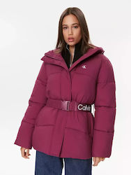 Calvin Klein Women's Long Puffer Jacket for Winter Purple