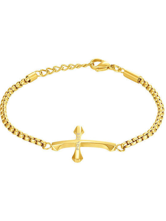 Police Bracelet with Cross design made of Steel Gold Plated