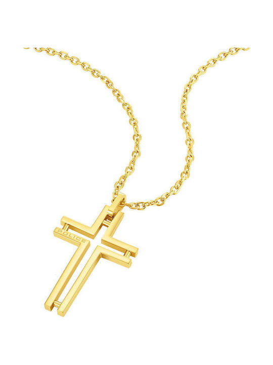 Police Herren Kreuz aus Vergoldetem Stahl mit Kette Framed