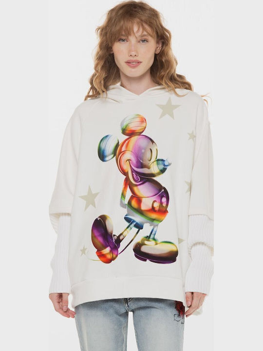 Mickey Mouse Long Women's Sweatshirt Hooded White