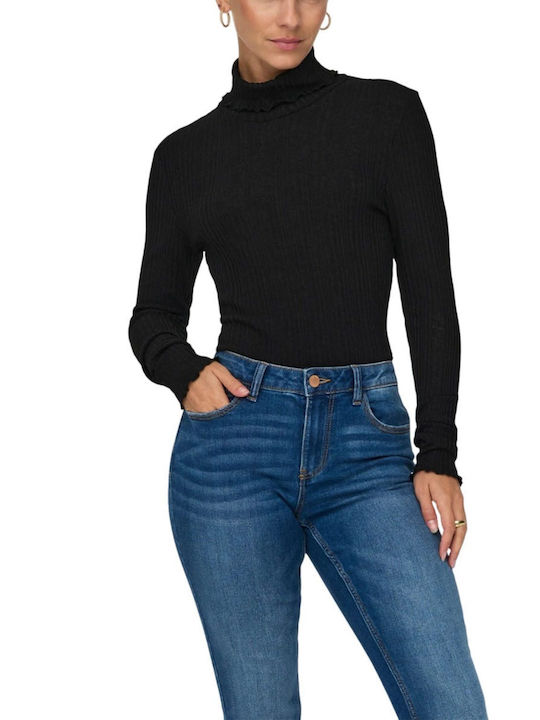 Only Women's Long Sleeve Pullover Turtleneck Black