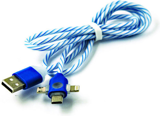 Regular Cablu USB la Lightning / Type-C / micro USB cu mai multe porturi Albastru 1m (ΤΖ2208)