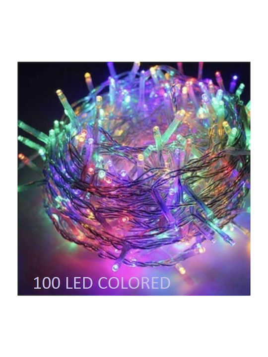 100 Becuri de Crăciun LED Colorate în Șir de caractere cu Cablu transparent