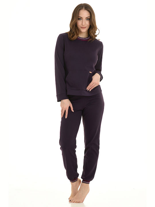 Zen Winter Damen Baumwolle Pyjama-Oberteil Lila