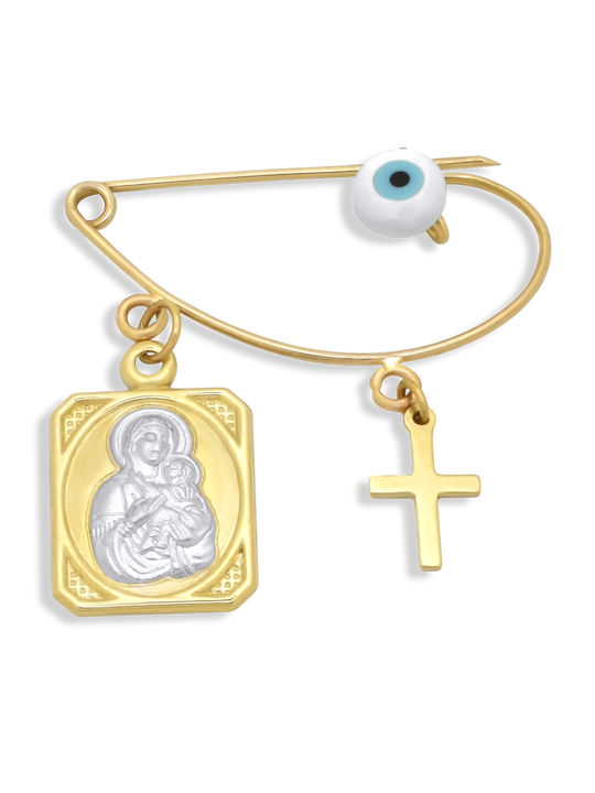 Goldjewels Child Safety Pin made of Gold 9K with Cross
