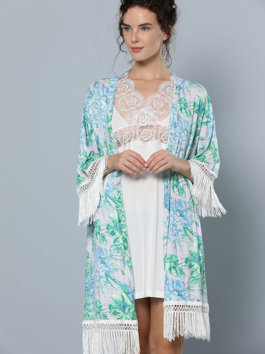 Siyah Inci Winter Women's Robe with Nightdress Green