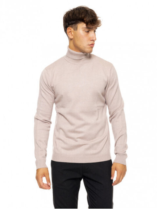 Biston Men's Long Sleeve Sweater Turtleneck Beige