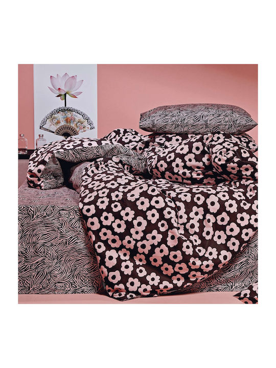 Kentia Set Bettbezug Baumwolle Einzelbett mit Kissenbezug 160x240 Destiny Black-Pink