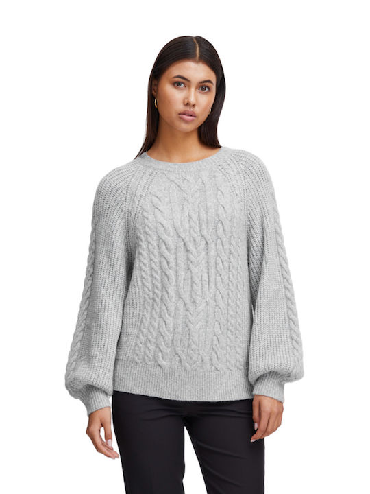 ICHI Women's Long Sleeve Sweater Gray