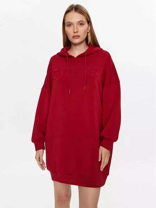 Guess Καλοκαιρινό Maxi Φόρεμα με Κουκούλα Κόκκινο