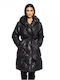 Splendid Women's Long Puffer Jacket for Winter with Hood Black