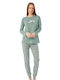 Minerva Winter Damen Pyjama-Set Baumwolle Khaki Heart