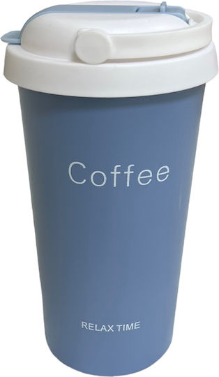 TnS Glass Thermos Stainless Steel 500ml Grey/ciel with Straw