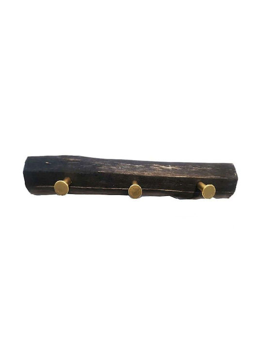 Espiel Κρεμάστρα Τοίχου Ξύλινη 3 Θέσεων Μαύρη 38x7cm