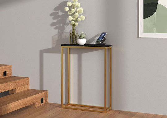 Peso Wooden Console Table Black Velvet-Black Metal L60xW20xH80cm