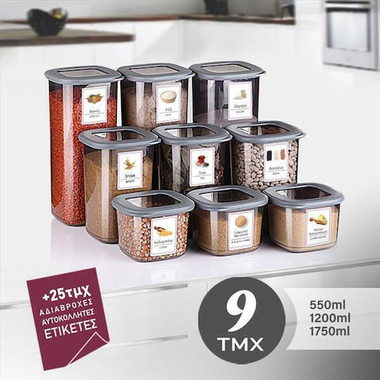 Pai Set of 9pcs Jars General Use with Airtight Lid Plastic Transparent 550ml