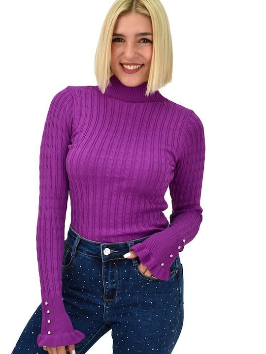 Potre Women's Long Sleeve Sweater Turtleneck Purple