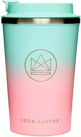 Neon Kactus Reciclabil Pahar Termos Oțel inoxidabil Fără BPA 380ml Roz cu Mâner