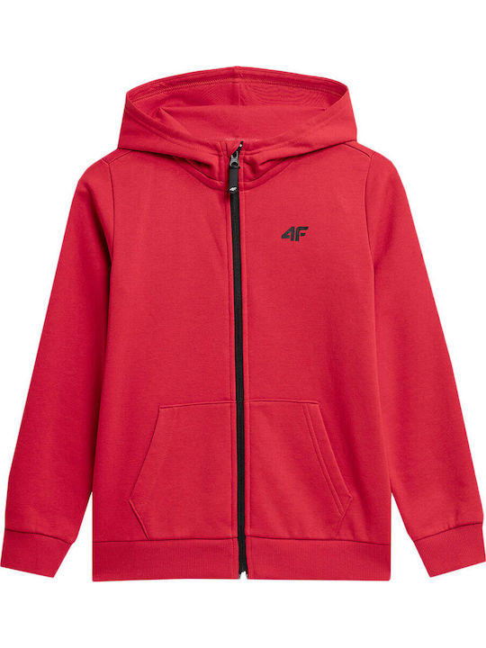 4F Kids Sweatshirt Cardigan Cotton with Hood Red