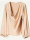 Women's Blouse Satin Long Sleeve Drape Beige