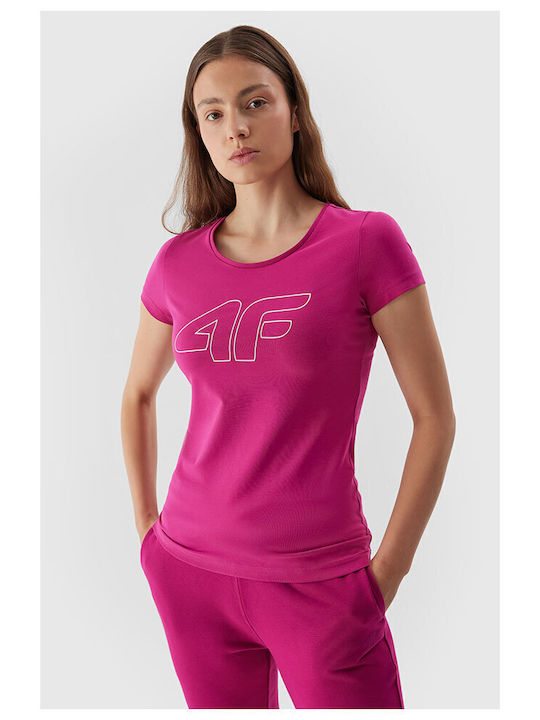 4F Damen Sportliche Bluse Kurzärmelig Fuchsie