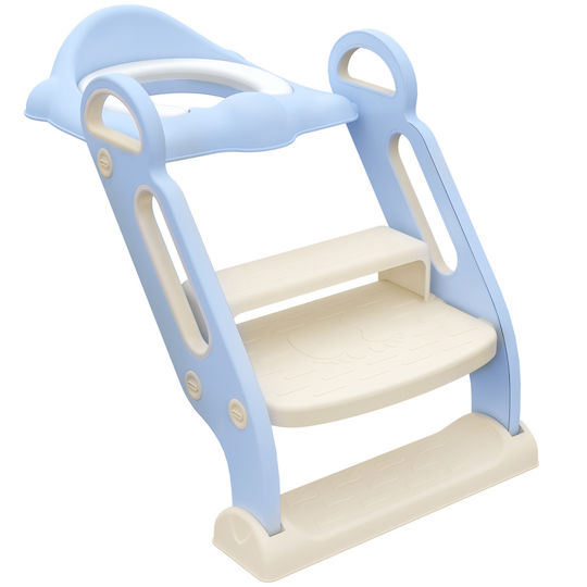 Zonekiz Toddler Toilet Seat With Footrest Handles And Light Blue Cushion
