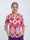 Vilagallo Damen Bluse mit 3/4 Ärmel & V-Ausschnitt Rot