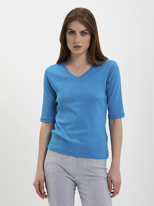 In Linea Firenze Damen T-shirt mit V-Ausschnitt Hellblau