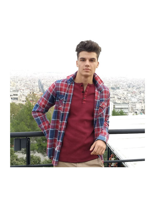Overshirt Cu Mânecă Lungă Carou Albastru