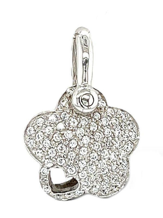Xryseio Charm Цвете от Бяло Злато 14 Карата с Зиркон